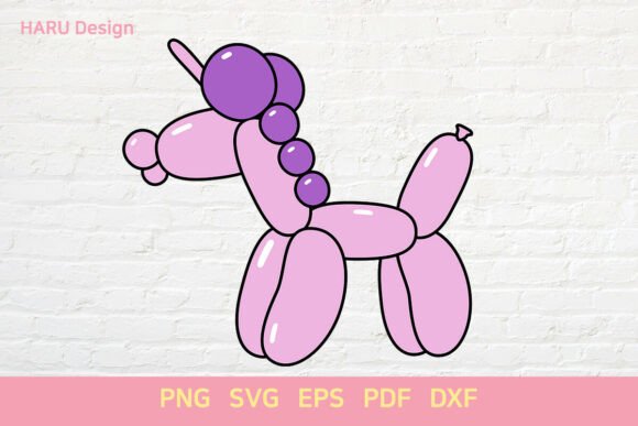 Balloon Dog Outline Colorful Unicorn Embroidery Design
