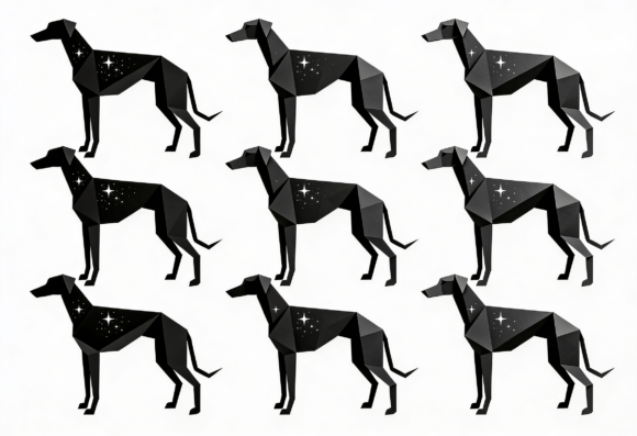 Black Origami Greyhound Dog Starry