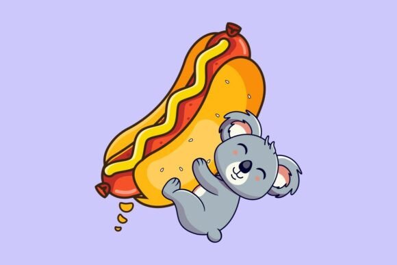 Cute Koala Hugging Hot Dog Embroidery