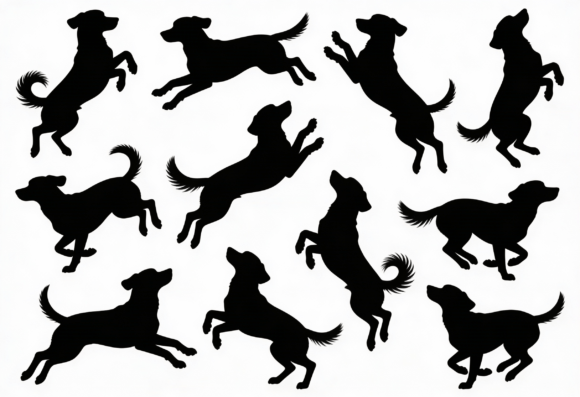 Dog Silhouette Clipart Jumping Running